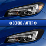 detail of head light subaru wrx with and without amber delete tint kit