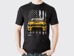 man wearing dodge charger in yellow t shirt