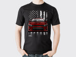 man wearing dodge charger t shirt with the american flag