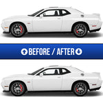 side of dodge challenger with before and after reflector tint